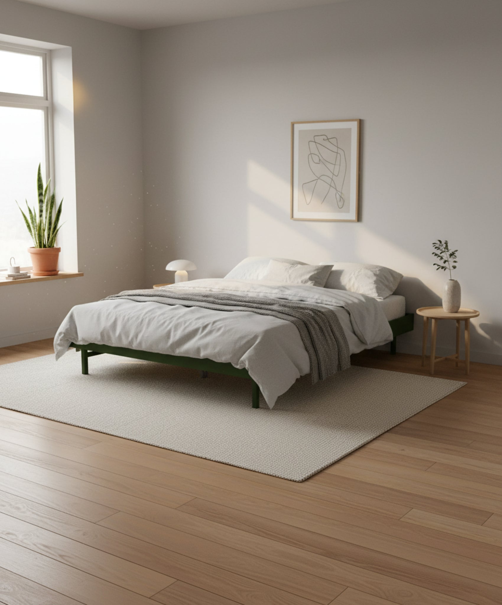 Moebe Bed, 160 Cm, Slats, 1x Side Table, Pine Green