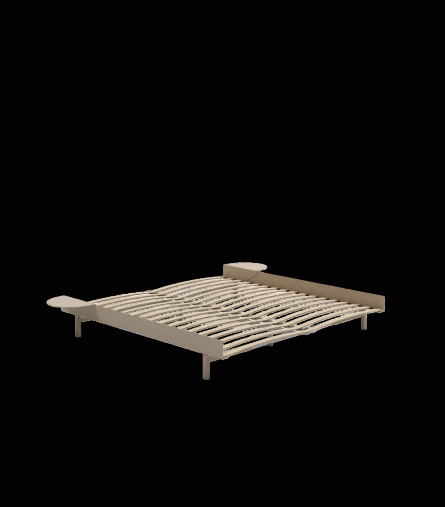 Minimalist Moebe Bed with Slats & Bedside Tables, 180cm Sand Steel Frame