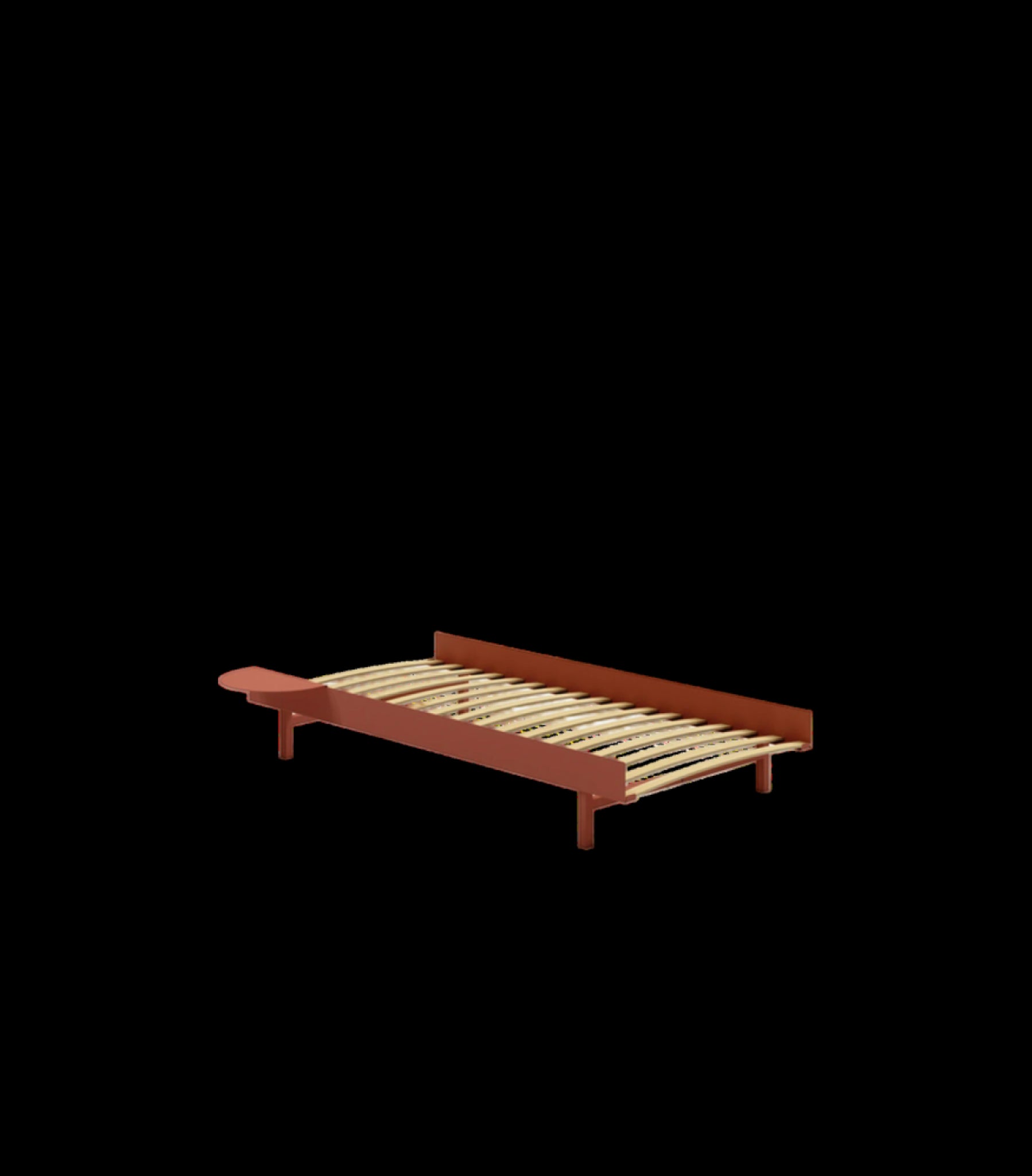 Moebe Bed, 90 Cm, Slats, 1x Side Table, Terracotta