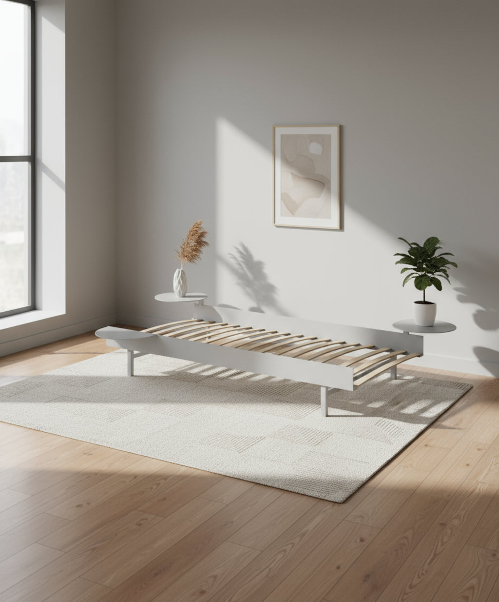 Moebe Bed, 90 Cm, Slats, 2x Side Table, Stainless Steel