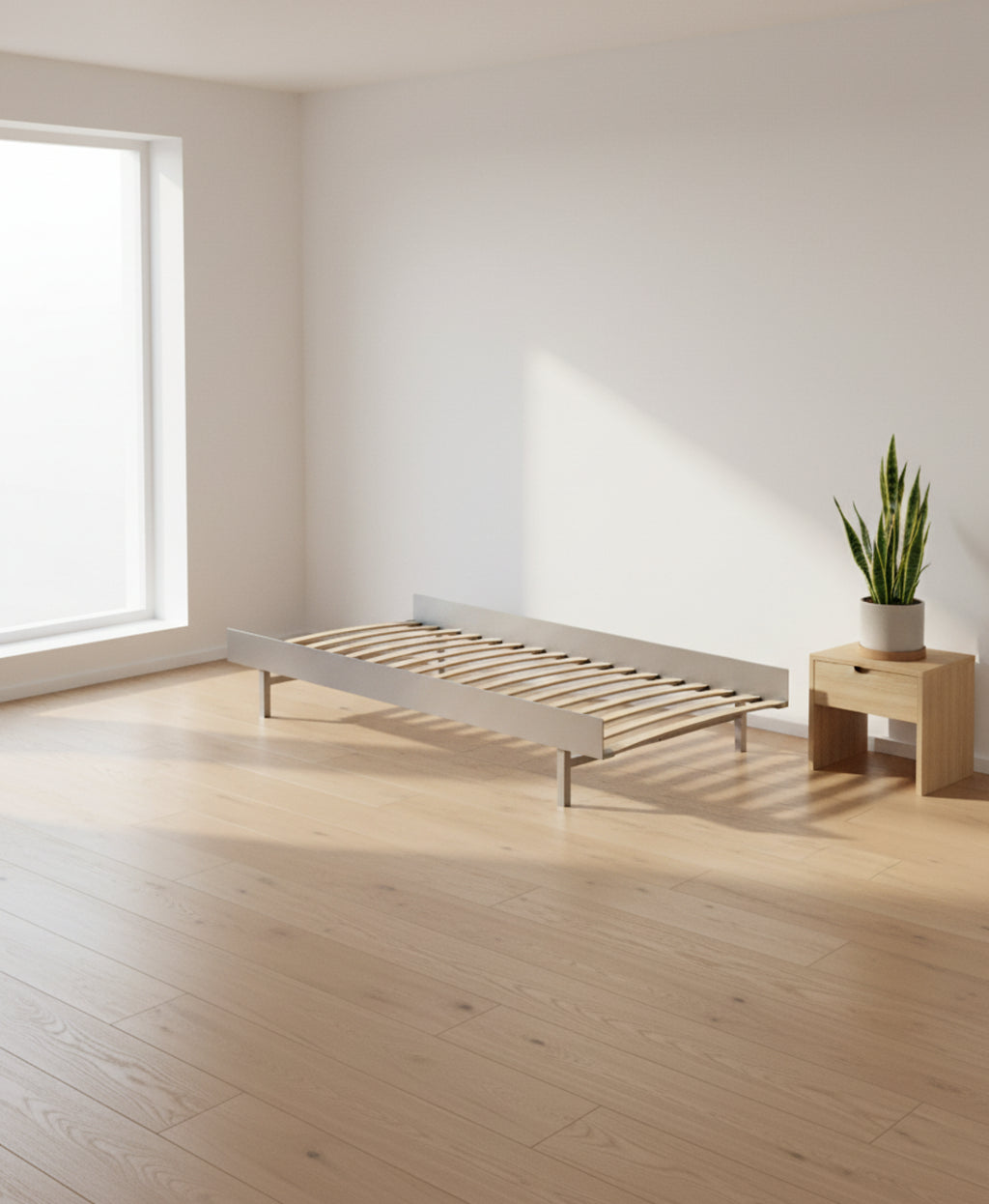 Moebe Bed, 90 Cm, Slats, Stainless Steel