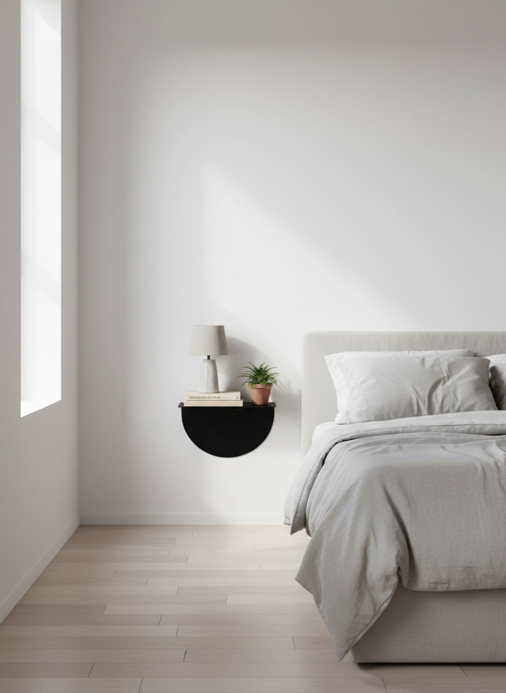 Minimalist Black Moebe Bedside Table - Crescent Design, Steel, 25x40x12.5 cm