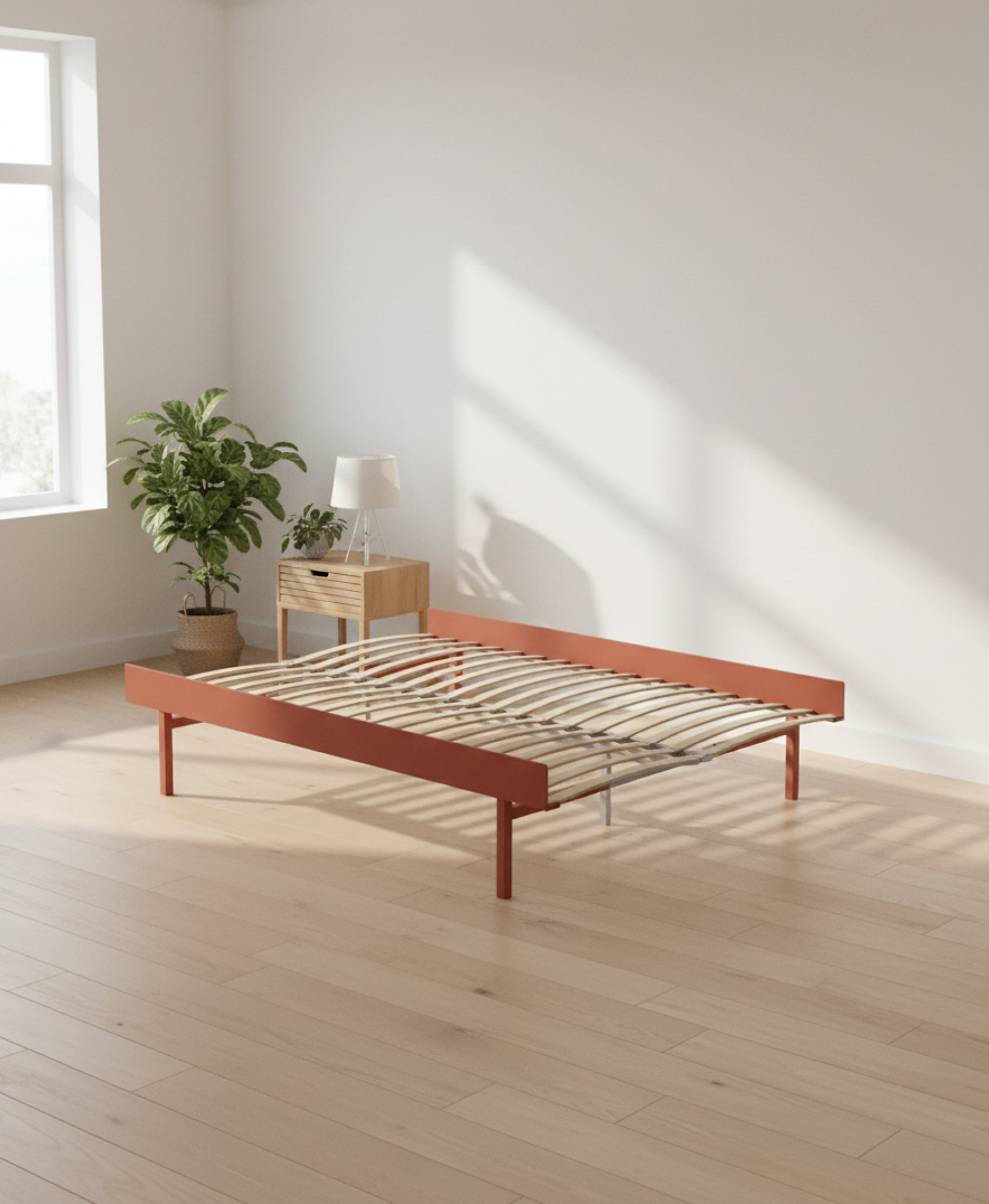 Moebe Bed, Tall Legs, 140 Cm, Slats, Terracotta