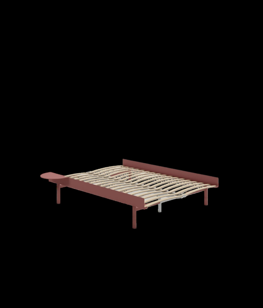 Moebe Bed, Tall Legs, 150 Cm, Slats, 1x Side Table, Dusty Rose