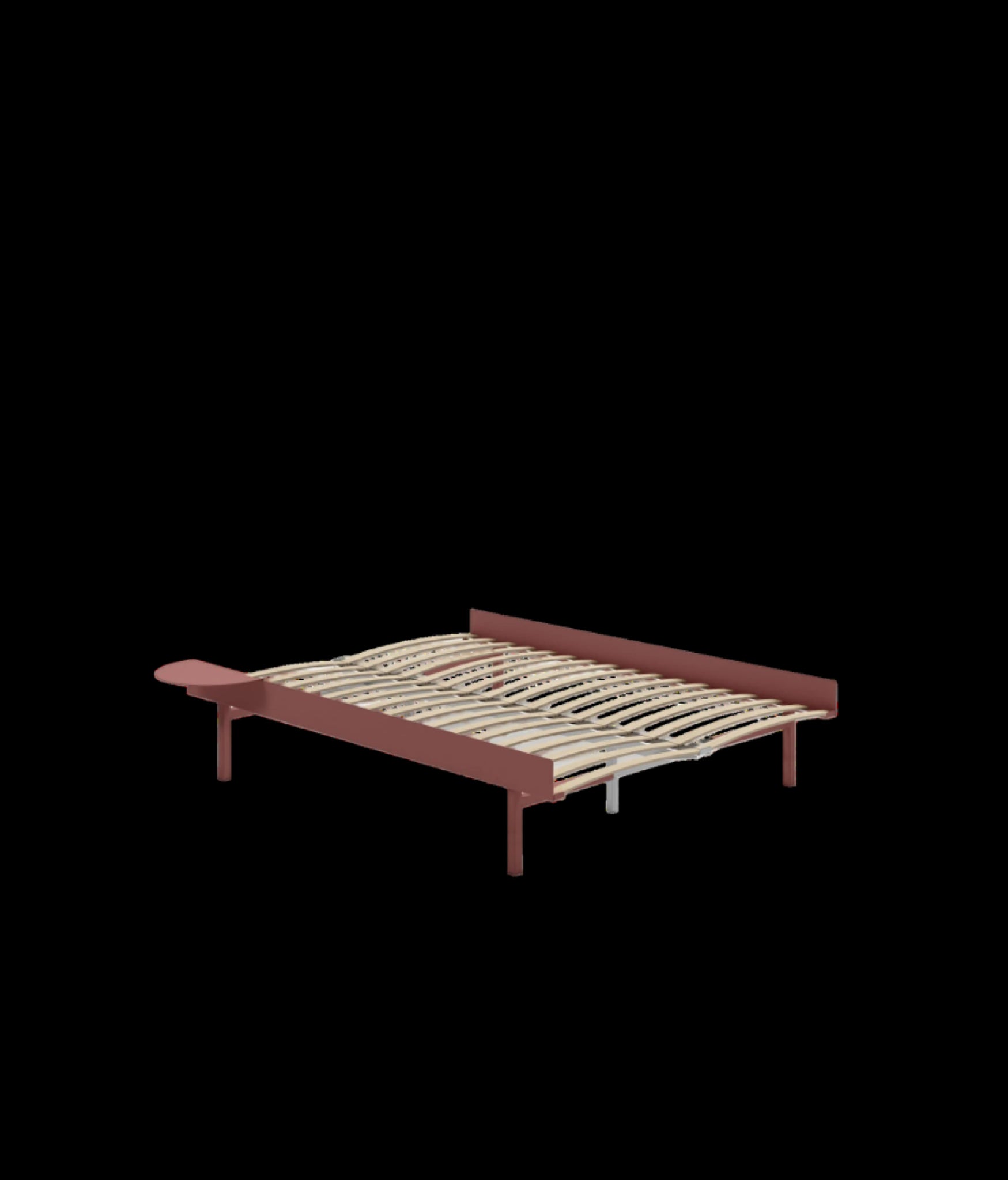 Moebe Bed, Tall Legs, 150 Cm, Slats, 1x Side Table, Dusty Rose