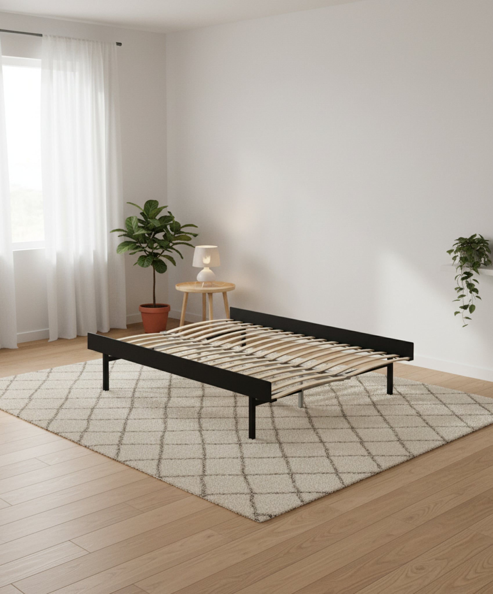 Moebe Bed, Tall Legs, 150 Cm, Slats, Black
