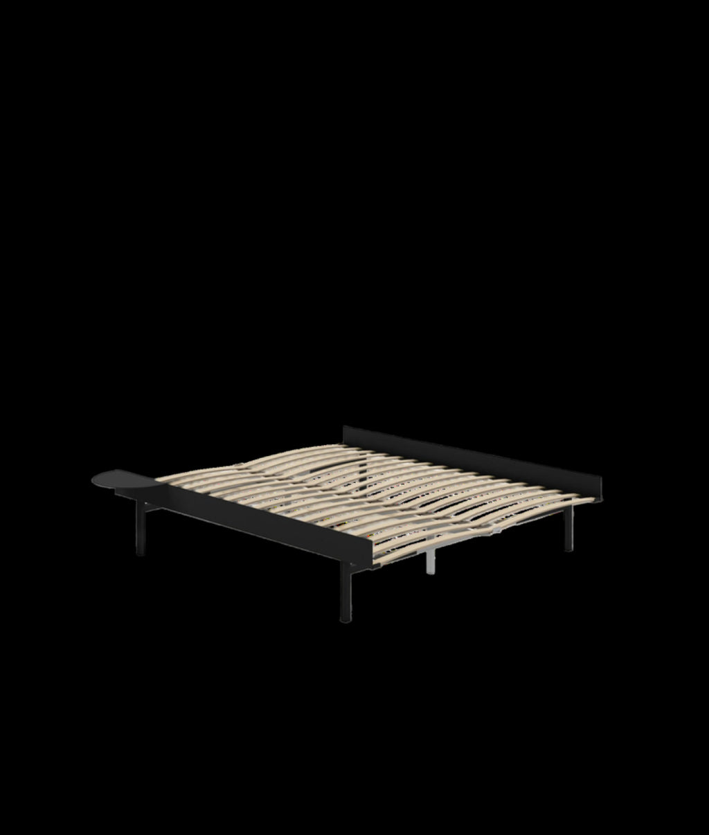 Moebe Bed, Tall Legs, 160 Cm, Slats, 2x Side Table, Black