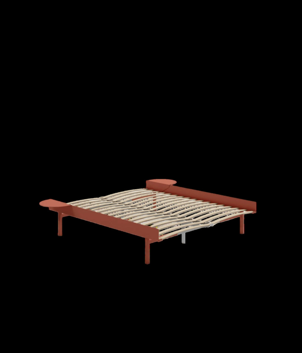 Moebe Bed, Tall Legs, 160 Cm, Slats, 2x Side Table, Terracotta