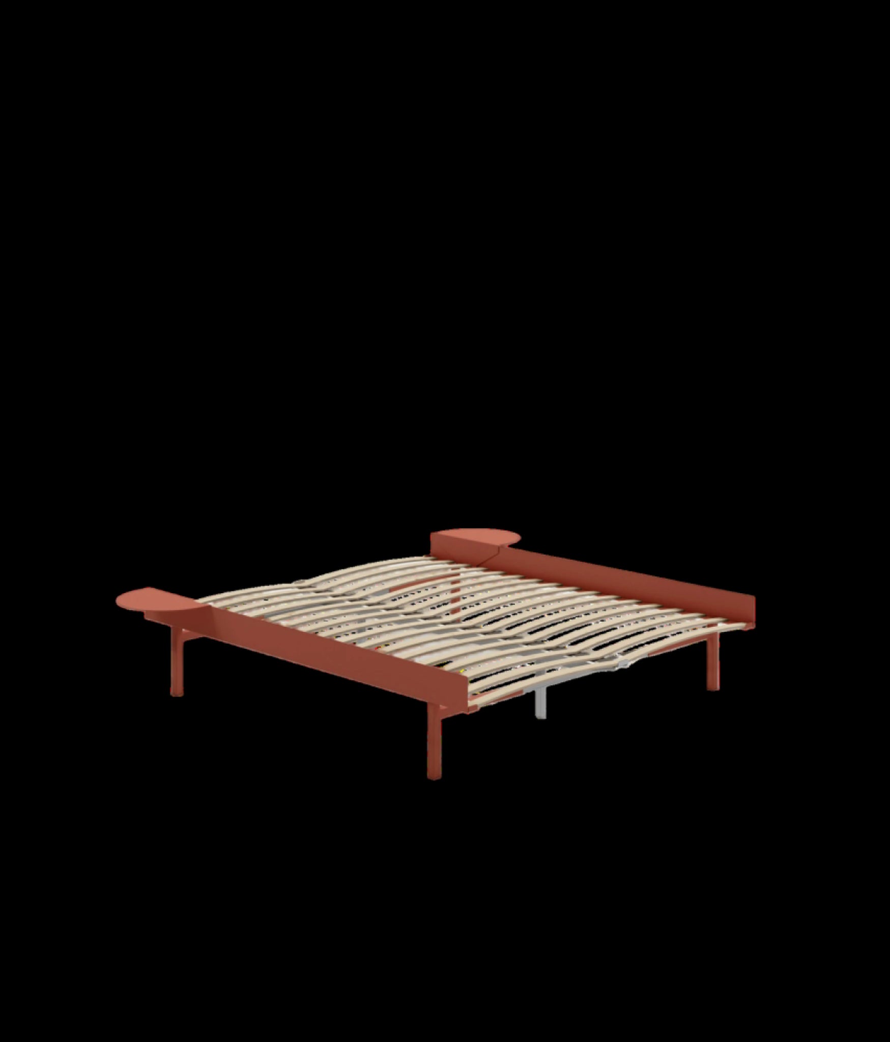 Moebe Bed, Tall Legs, 160 Cm, Slats, 2x Side Table, Terracotta