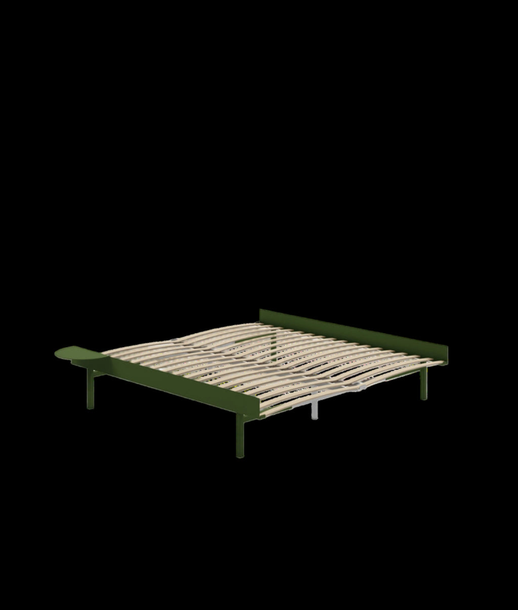 Moebe Bed, Tall Legs, 180 Cm, Slats, 1x Side Table, Pine Green