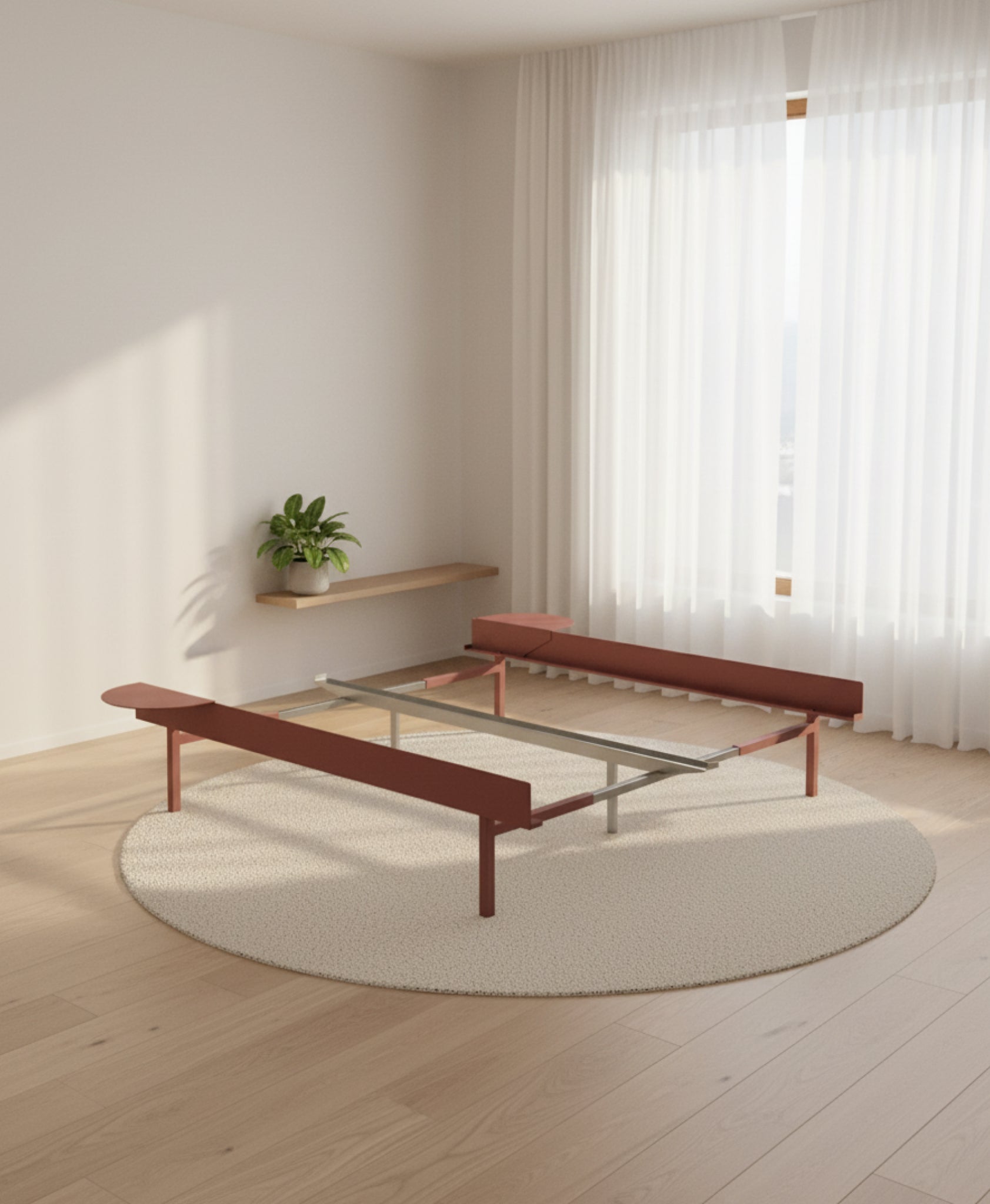 Moebe Bed, Tall Legs, 90-180 Cm, 2x Side Table, Dusty Rose