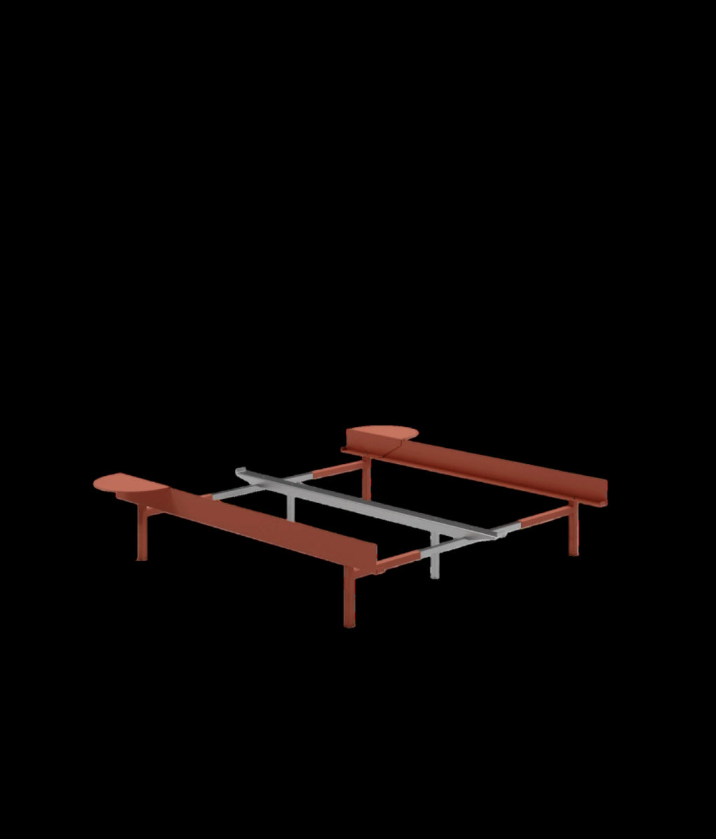 Moebe Bed, Tall Legs, 90-180 Cm, 2x Side Table, Terracotta