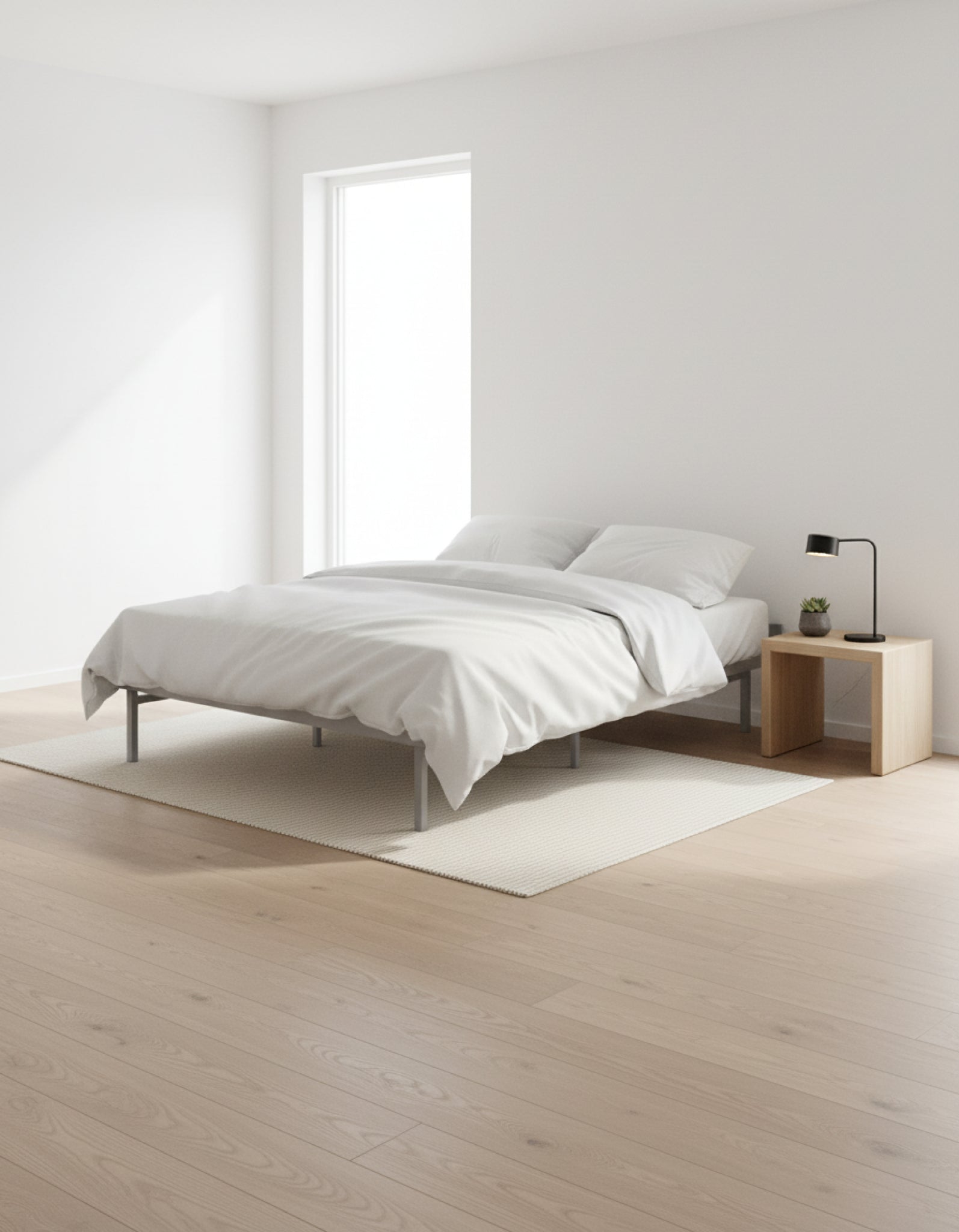 Moebe Bed, Tall Legs, 90-180 Cm, Stainless Steel