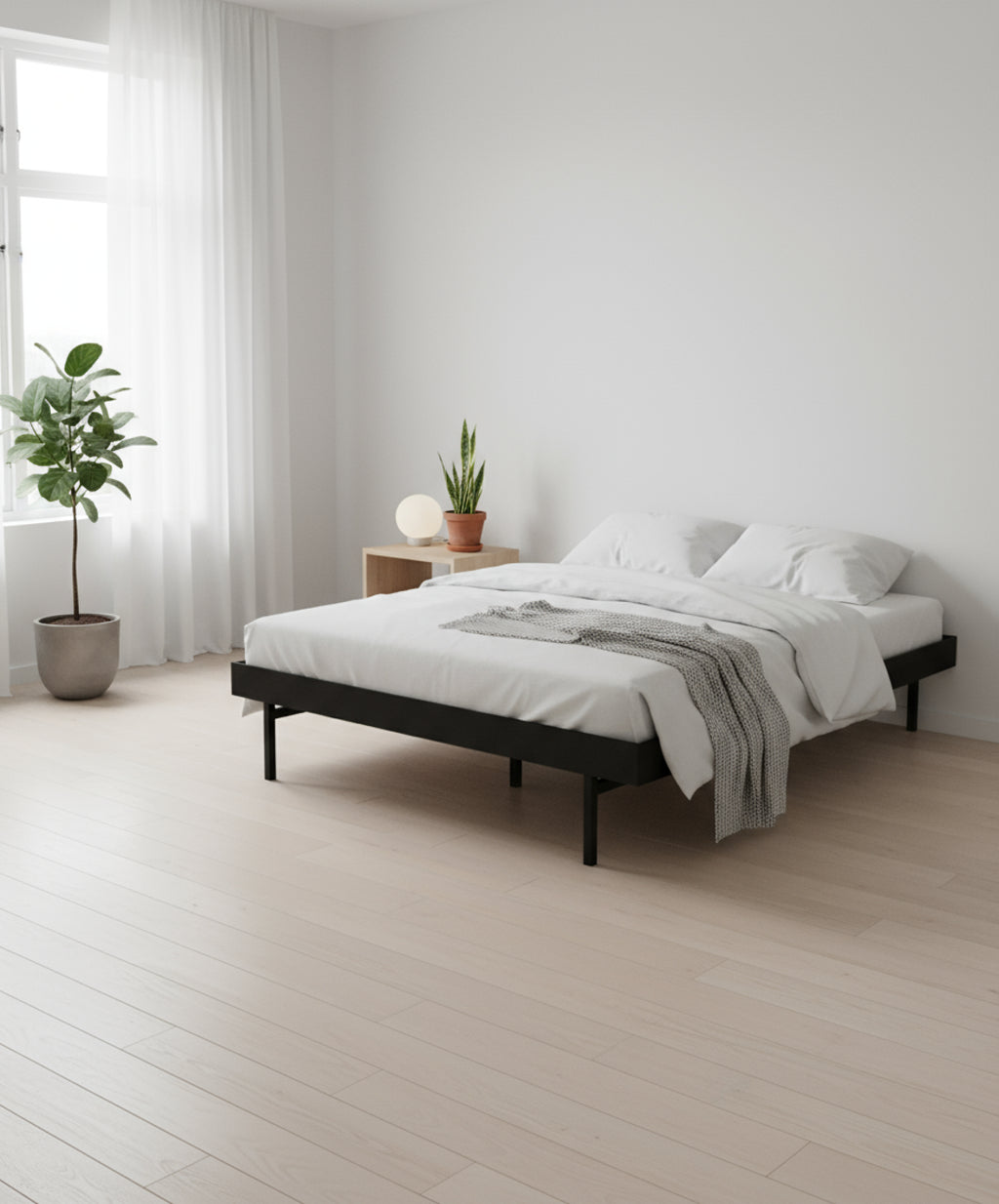 Moebe Bed, Tall Legs, 90 Cm, Black