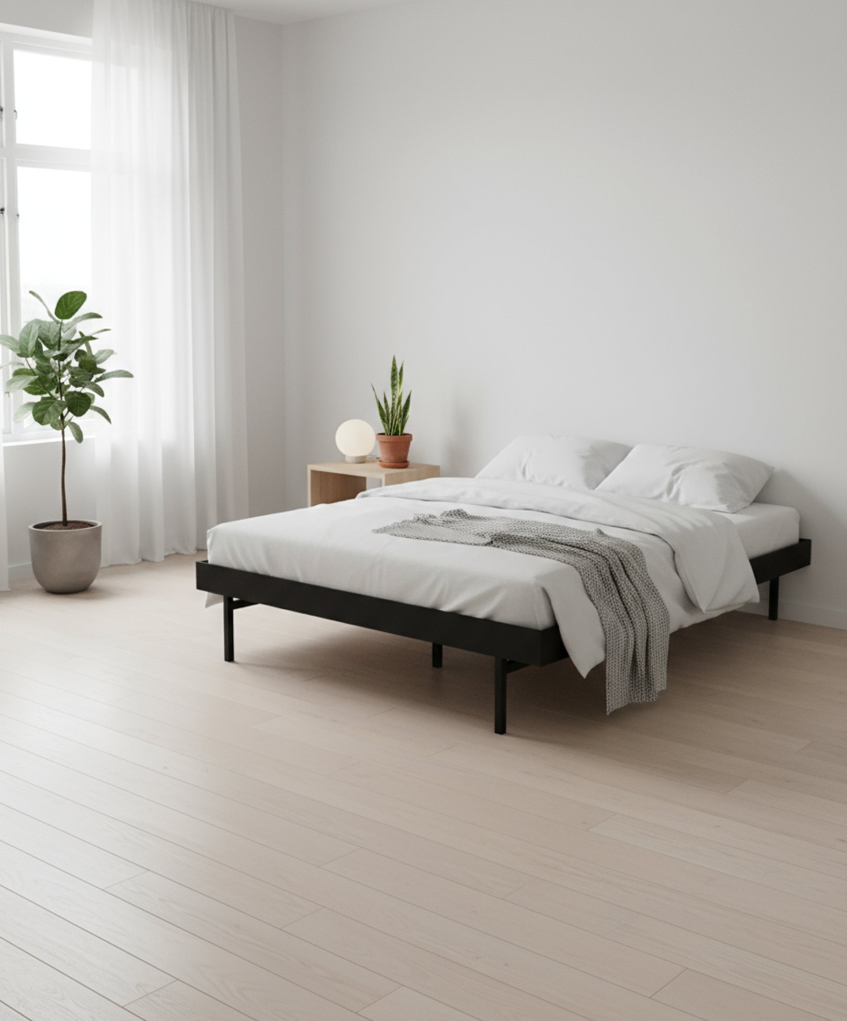 Moebe Bed, Tall Legs, 90 Cm, Black