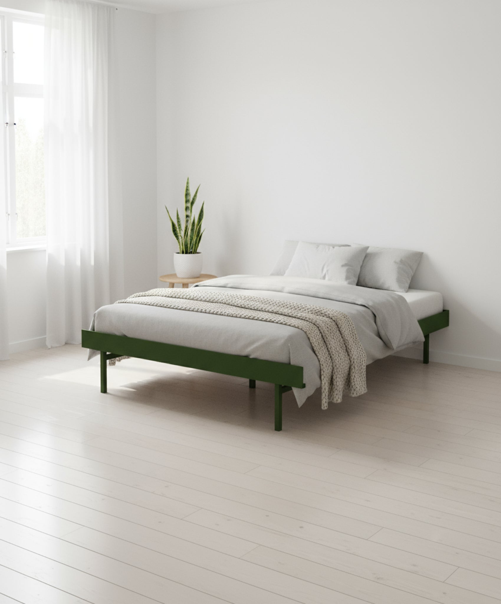 Moebe Bed, Tall Legs, 90 Cm, Pine Green