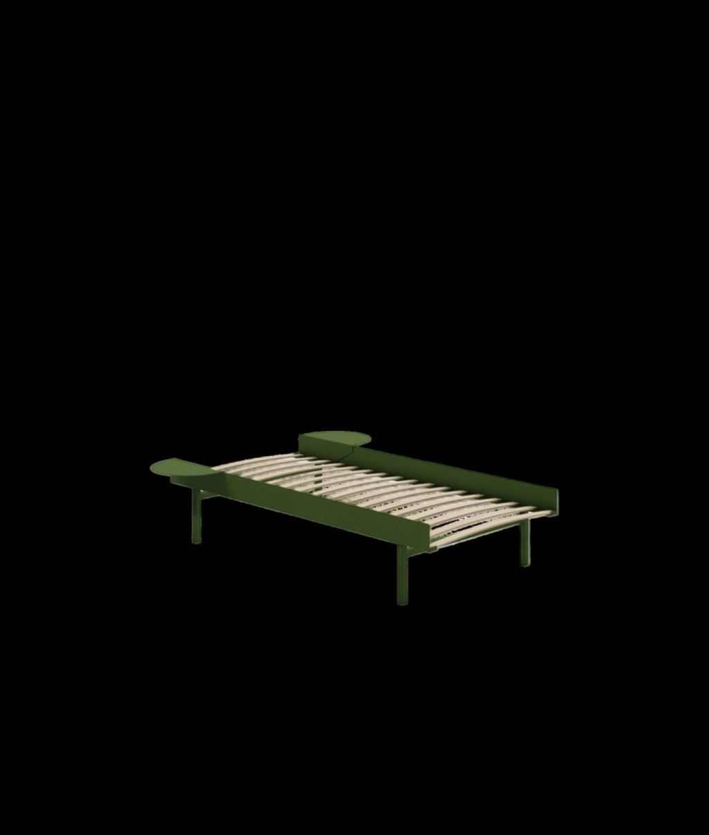 Moebe Bed, Tall Legs, 90 Cm, Slats, 2x Side Table, Pine Green
