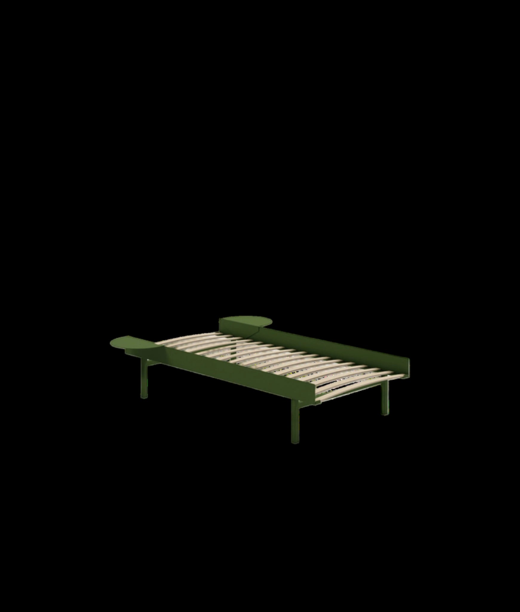 Moebe Bed, Tall Legs, 90 Cm, Slats, 2x Side Table, Pine Green