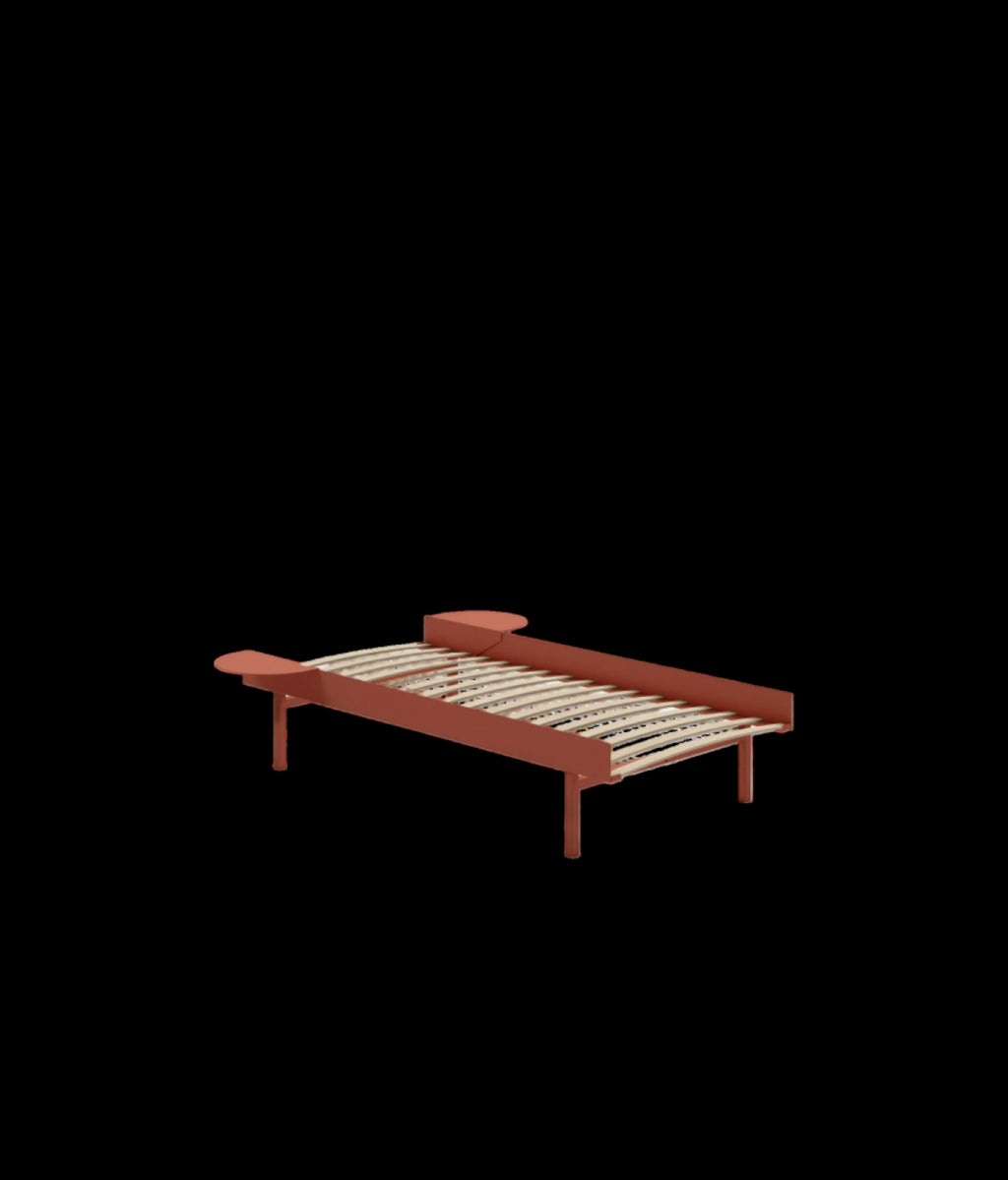 Moebe Bed, Tall Legs, 90 Cm, Slats, 2x Side Table, Terracotta