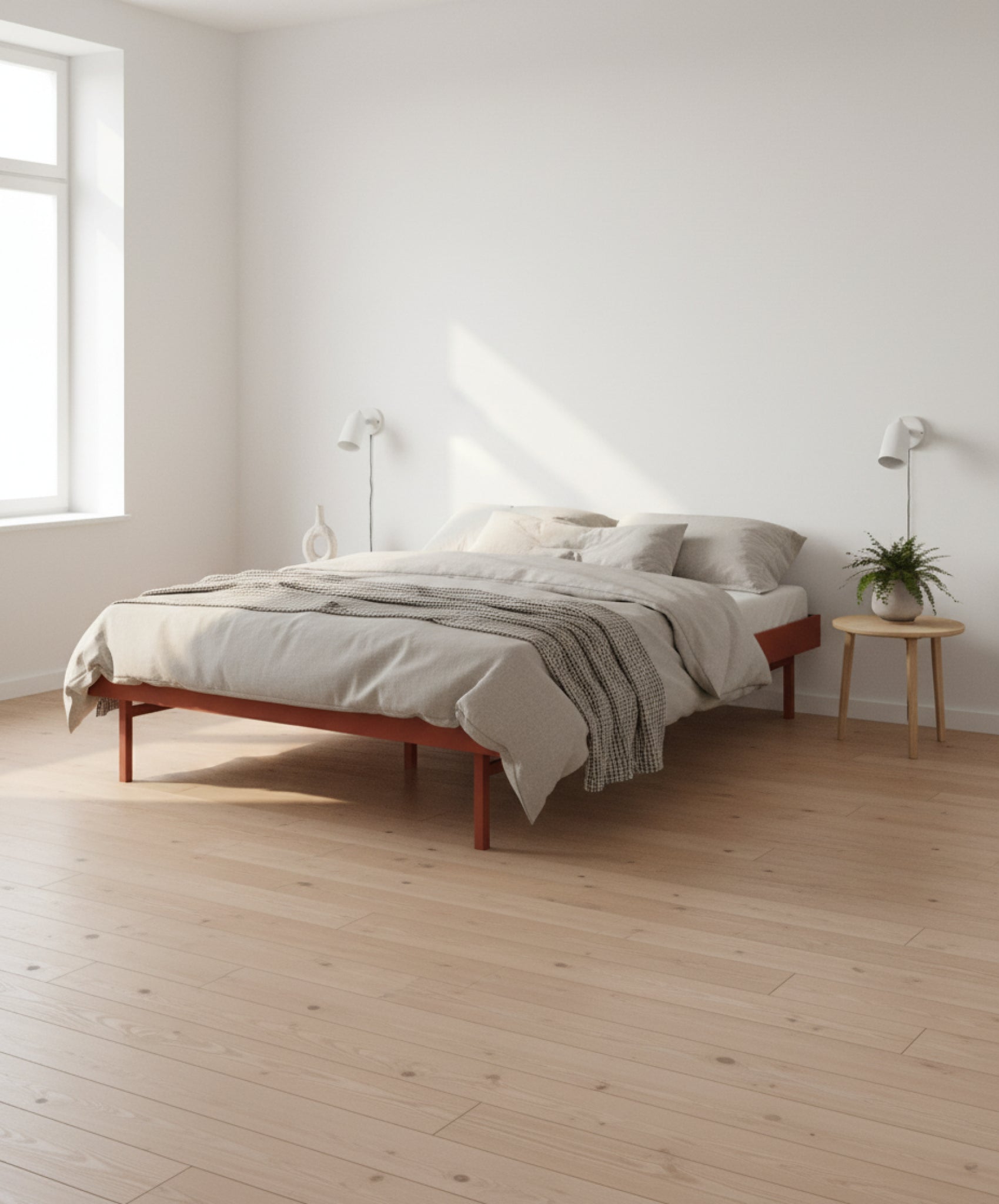 Moebe Bed, Tall Legs, 90 Cm, Terracotta