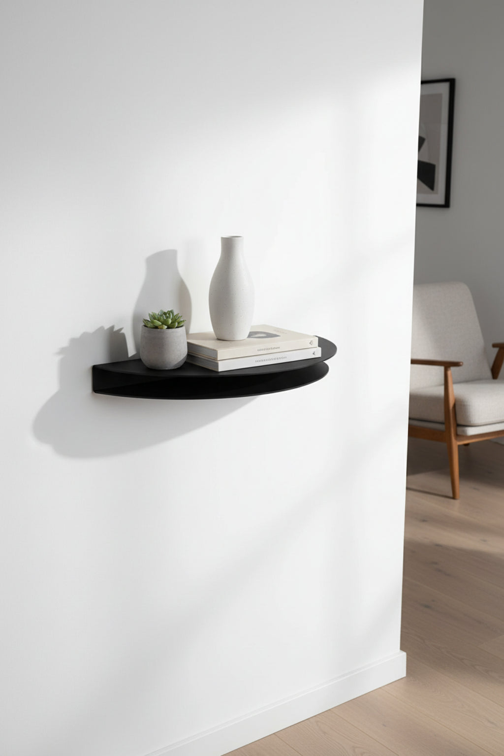 Stylish Moebe Half Moon Shelf 20x40cm Black - Modern Steel Design