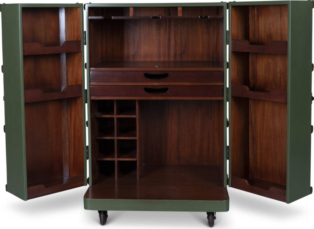 Authentic Models Polo Club Travel Suitcase Cabinet Bar, Field Green