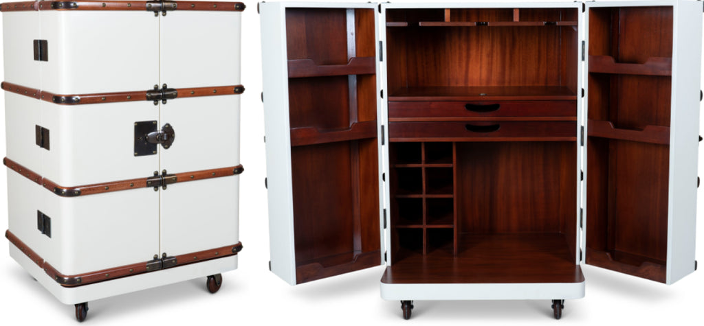 Authentic Models Polo Club Travel Suitcase Cabinet Bar, Off White