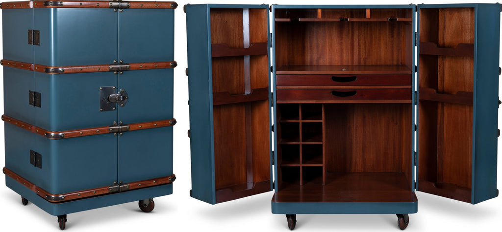 Authentic Models Polo Club Travel Suitcase Cabinet Bar, Petrol