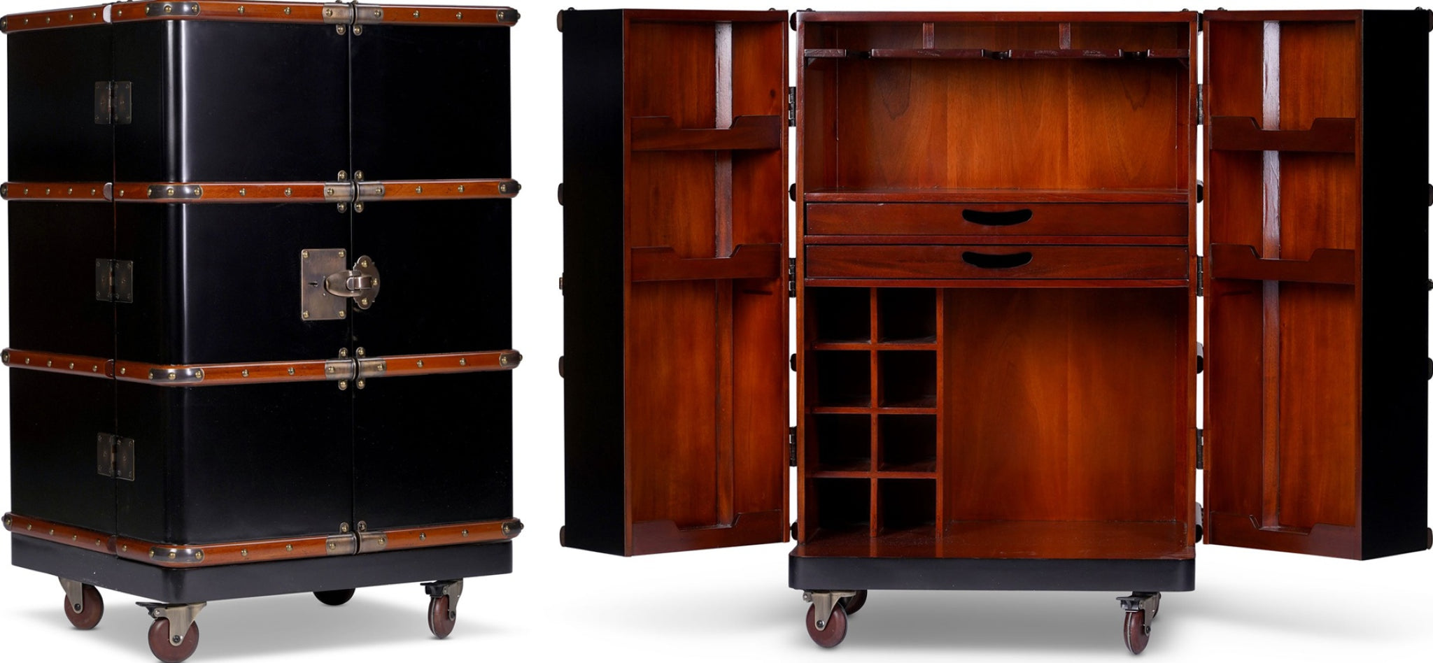 Authentic Models Polo Club Travel Suitcase Cabinet Bar, Black