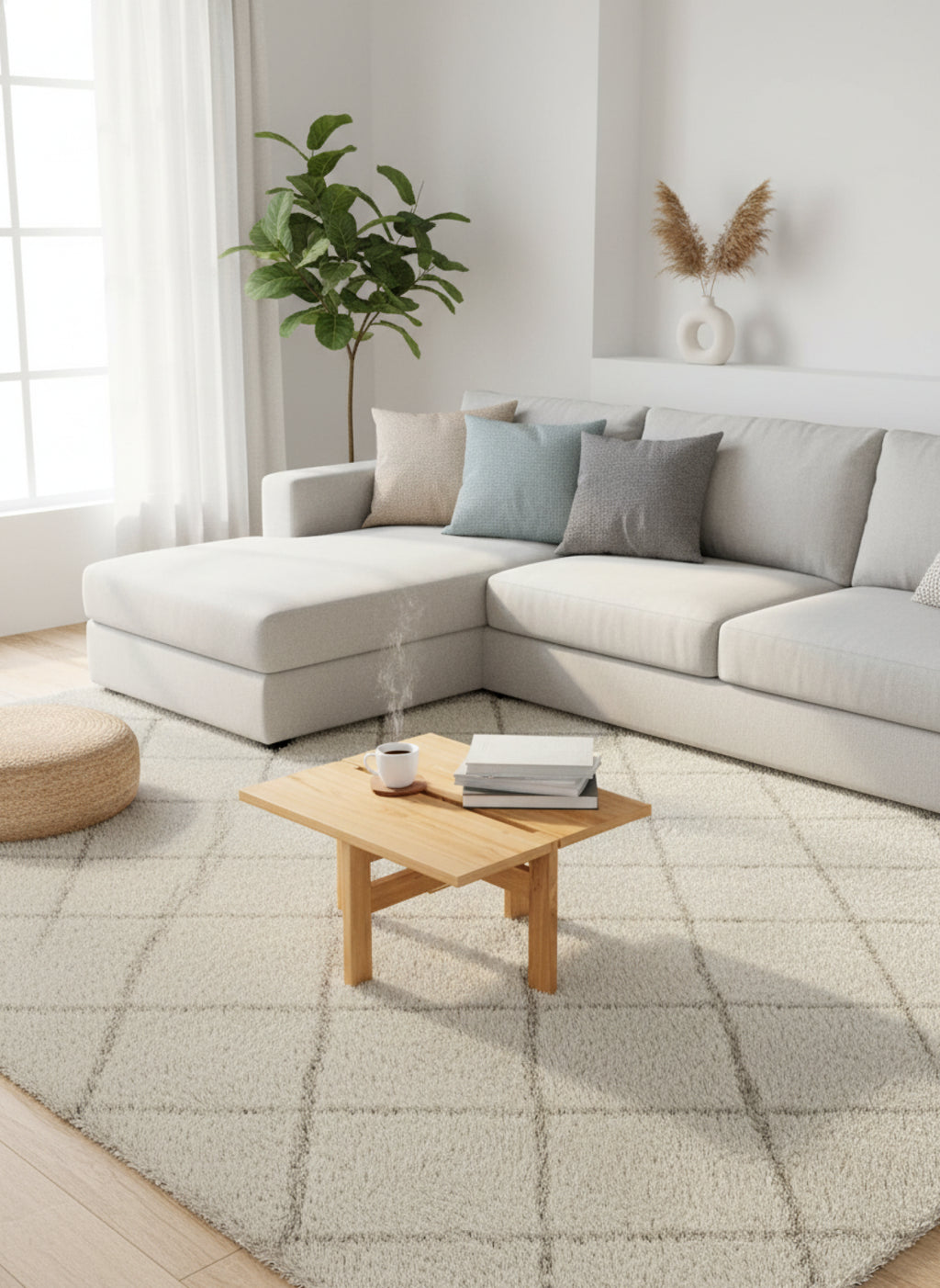 Moebe Rectangular Coffee Table - 60cm Oak Design with Unique Frame