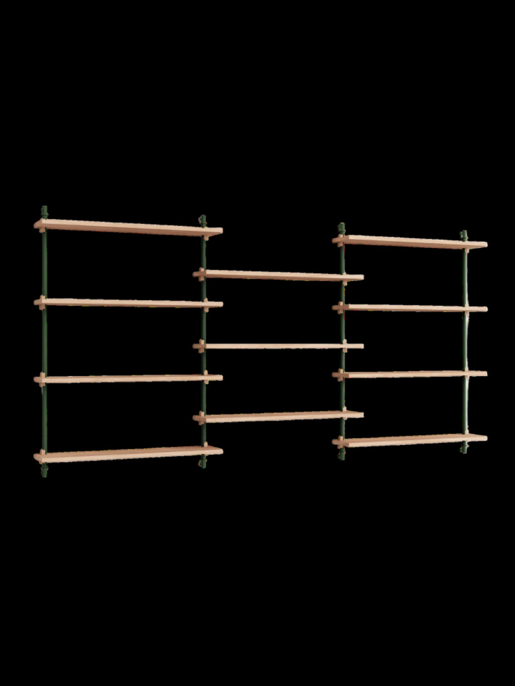 Moebe Wall Shelving Set Ws.115.3, Oak Shelves, Pine Green Legs (fsc Mix Credit)