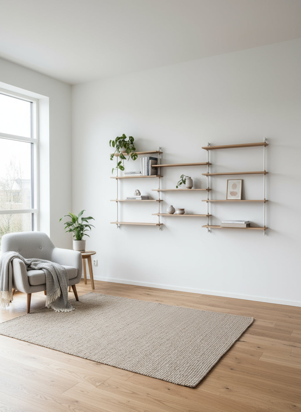 Moebe Wall Shelving Set Ws.115.3, Oak Shelves, White Legs (fsc Mix Credit)