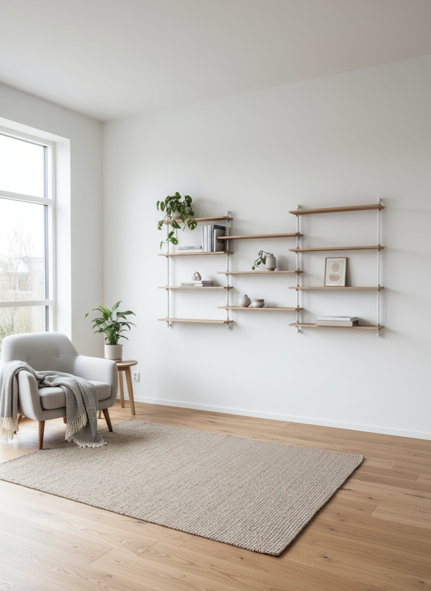 Moebe Wall Shelving Set Ws.115.3, Oak Shelves, White Legs (fsc Mix Credit)