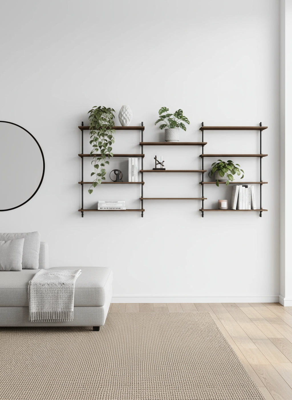 Moebe Wall Shelving Set Ws.115.3, Smoked Oak Shelves, Black Legs (fsc Mix Credit)