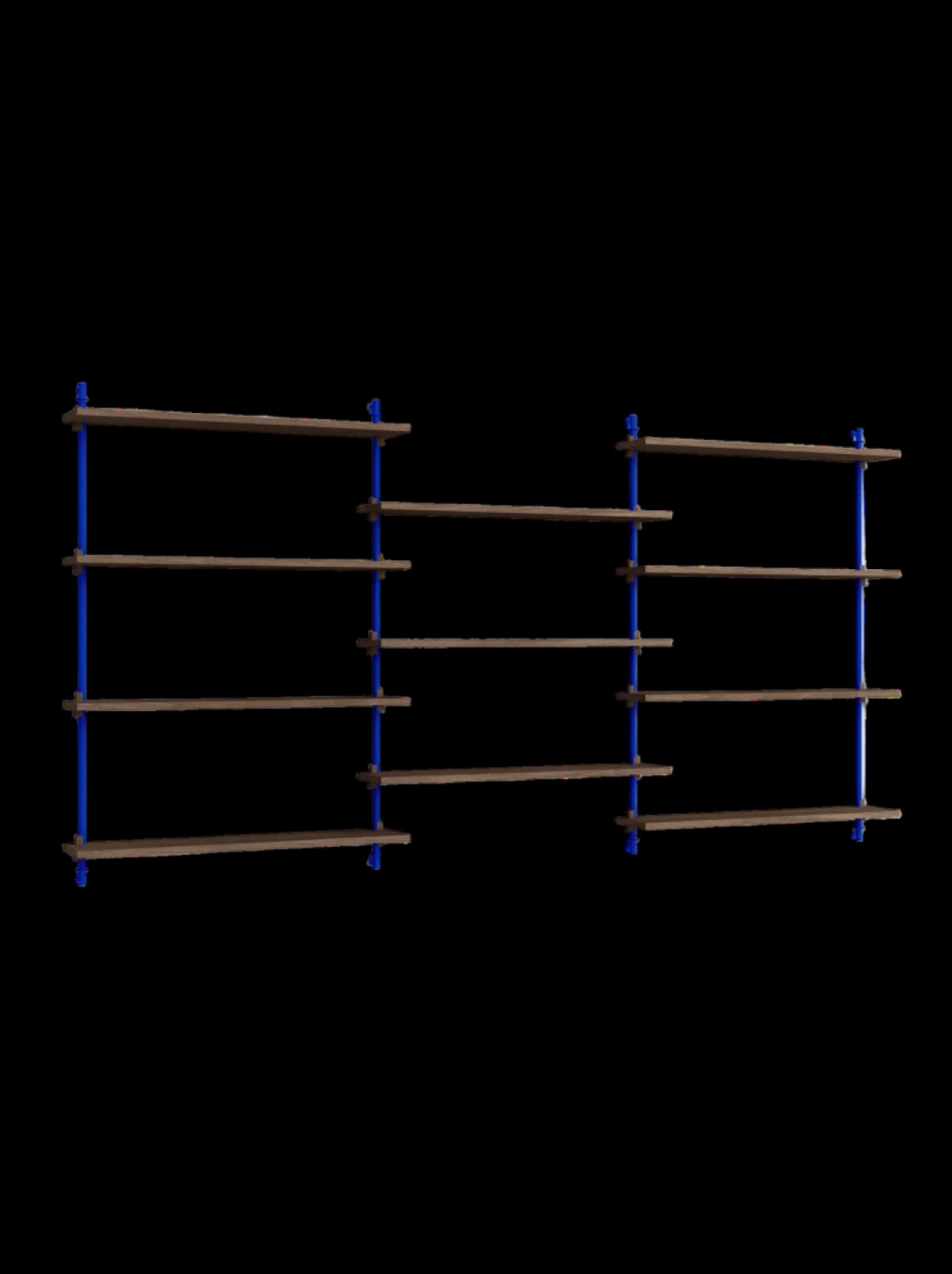 Moebe Wall Shelving Set Ws.115.3, Smoked Oak Shelves, Deep Blue Legs (fsc Mix Credit)