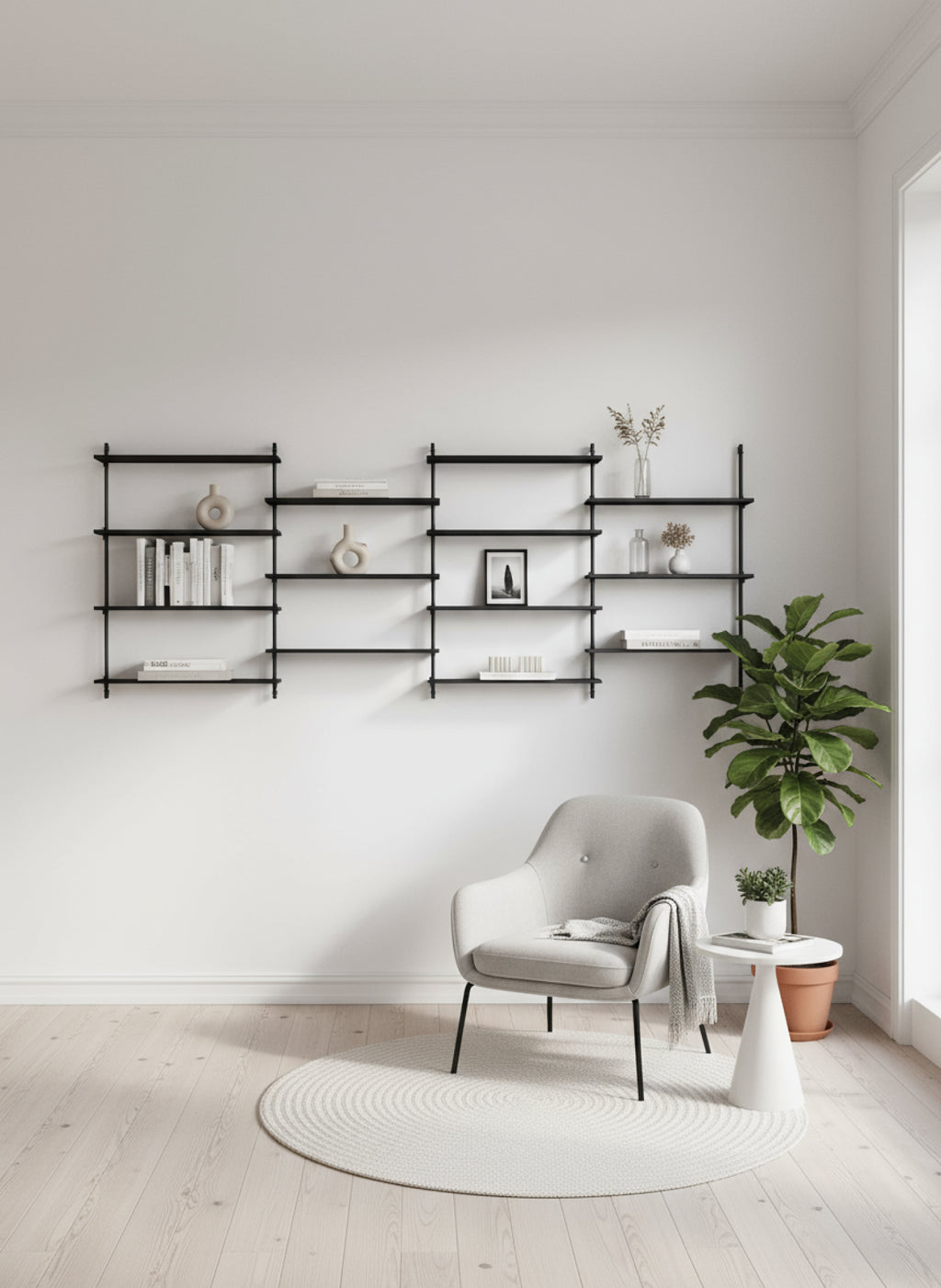 Moebe Wall Shelving Set Ws.115.4, Black Shelves, Black Legs (fsc Mix Credit)