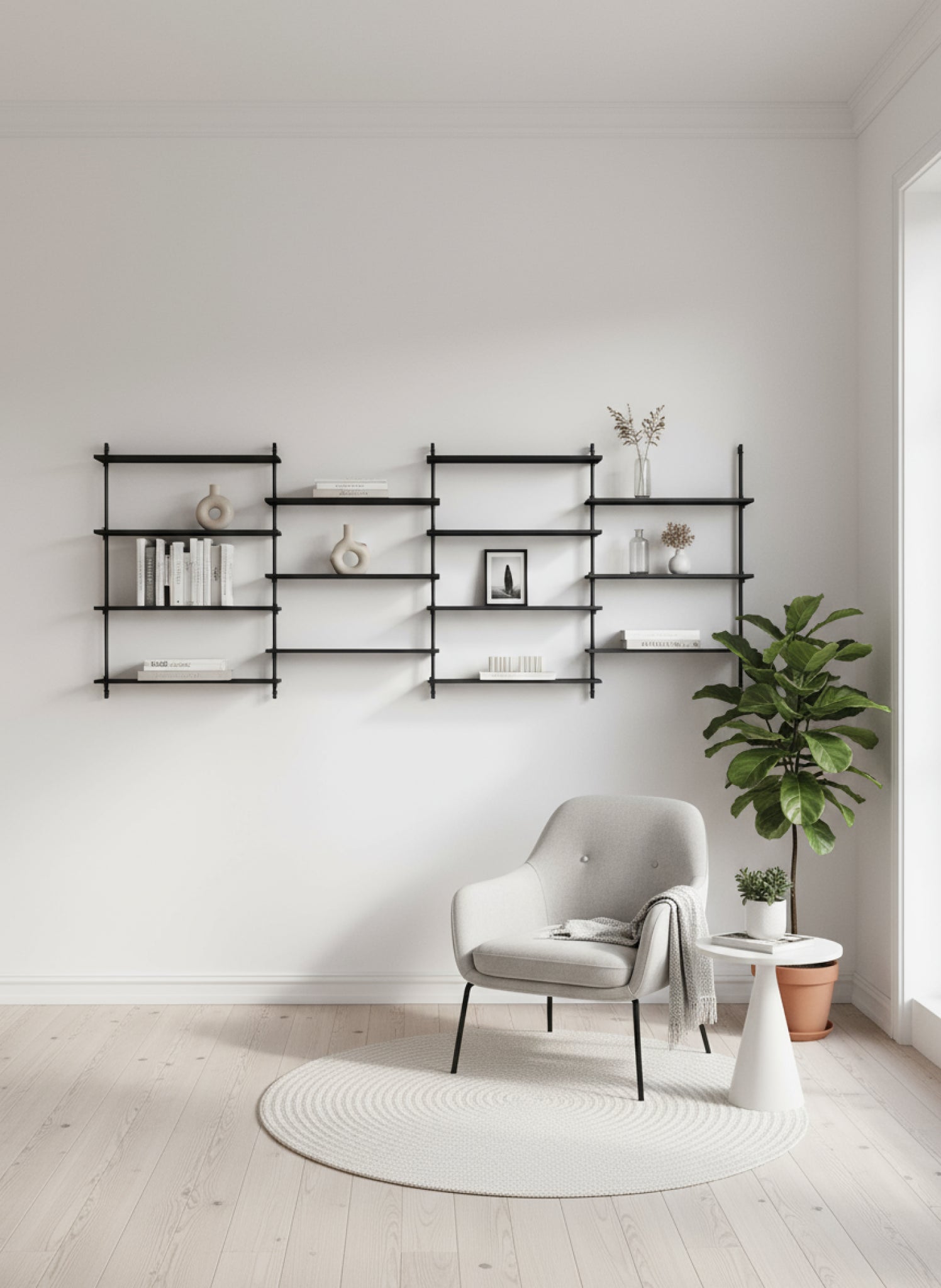Moebe Wall Shelving Set Ws.115.4, Black Shelves, Black Legs (fsc Mix Credit)