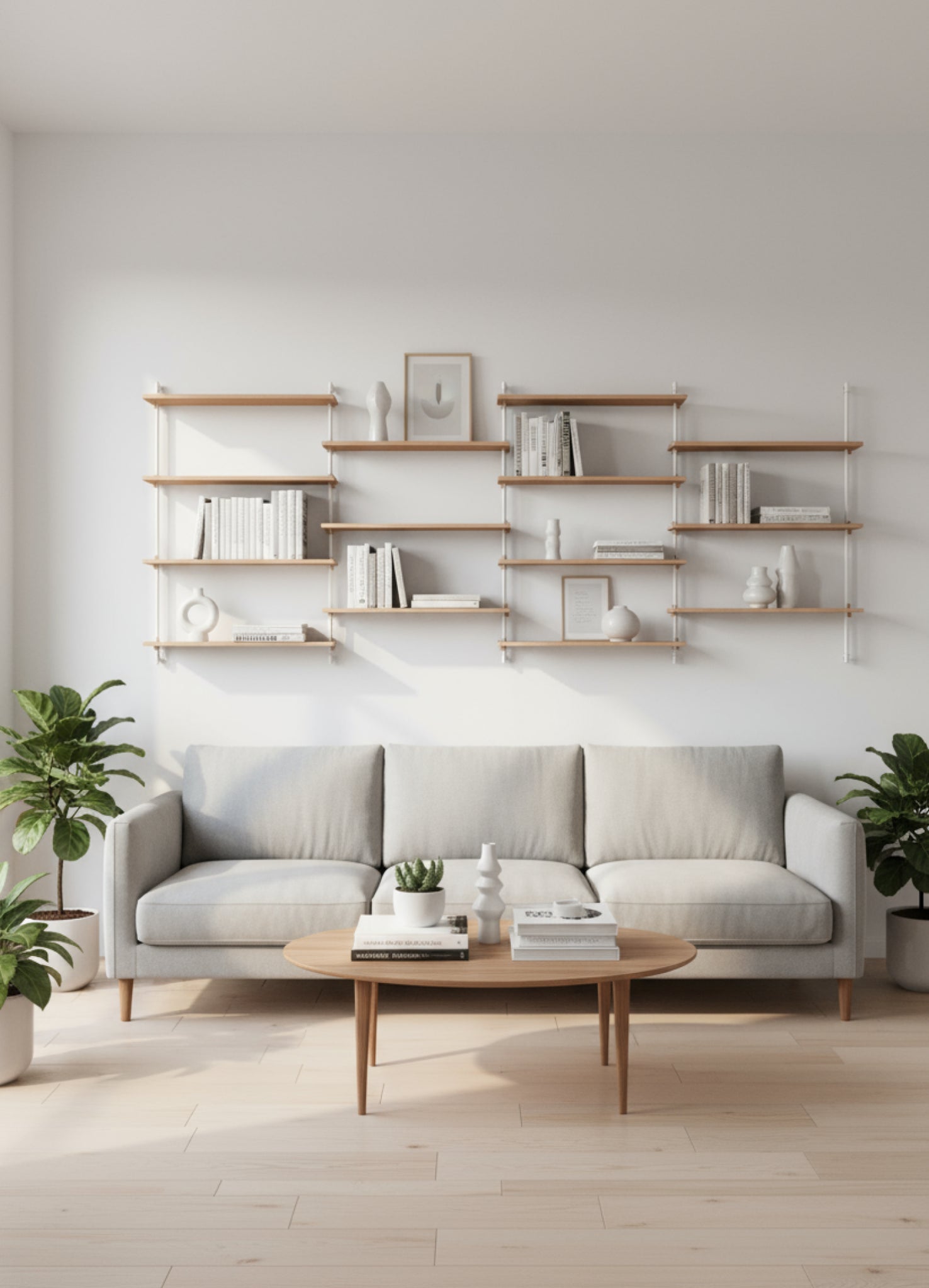 Moebe Wall Shelving Set Ws.115.4, Oak Shelves, White Legs (fsc Mix Credit)