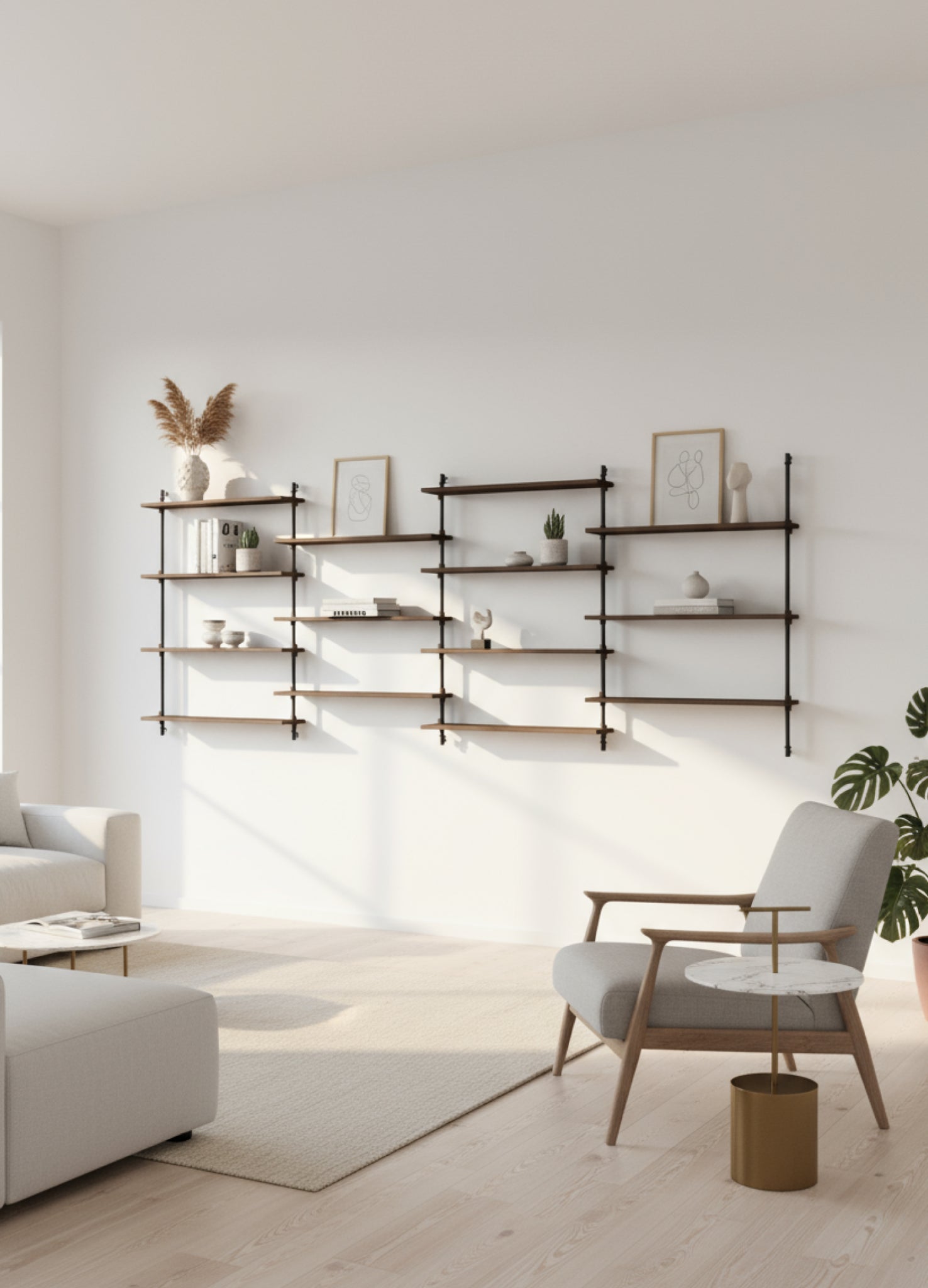 Moebe Wall Shelving Set Ws.115.4, Smoked Oak Shelves, Black Legs (fsc Mix Credit)