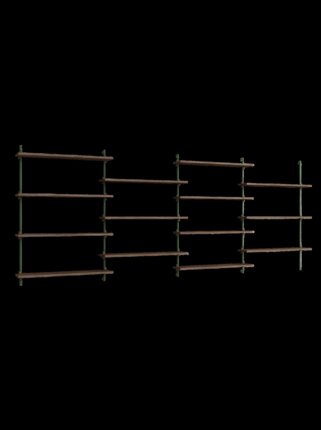 Moebe Wall Shelving Set Ws.115.4, Smoked Oak Shelves, Pine Green Legs (fsc Mix Credit)