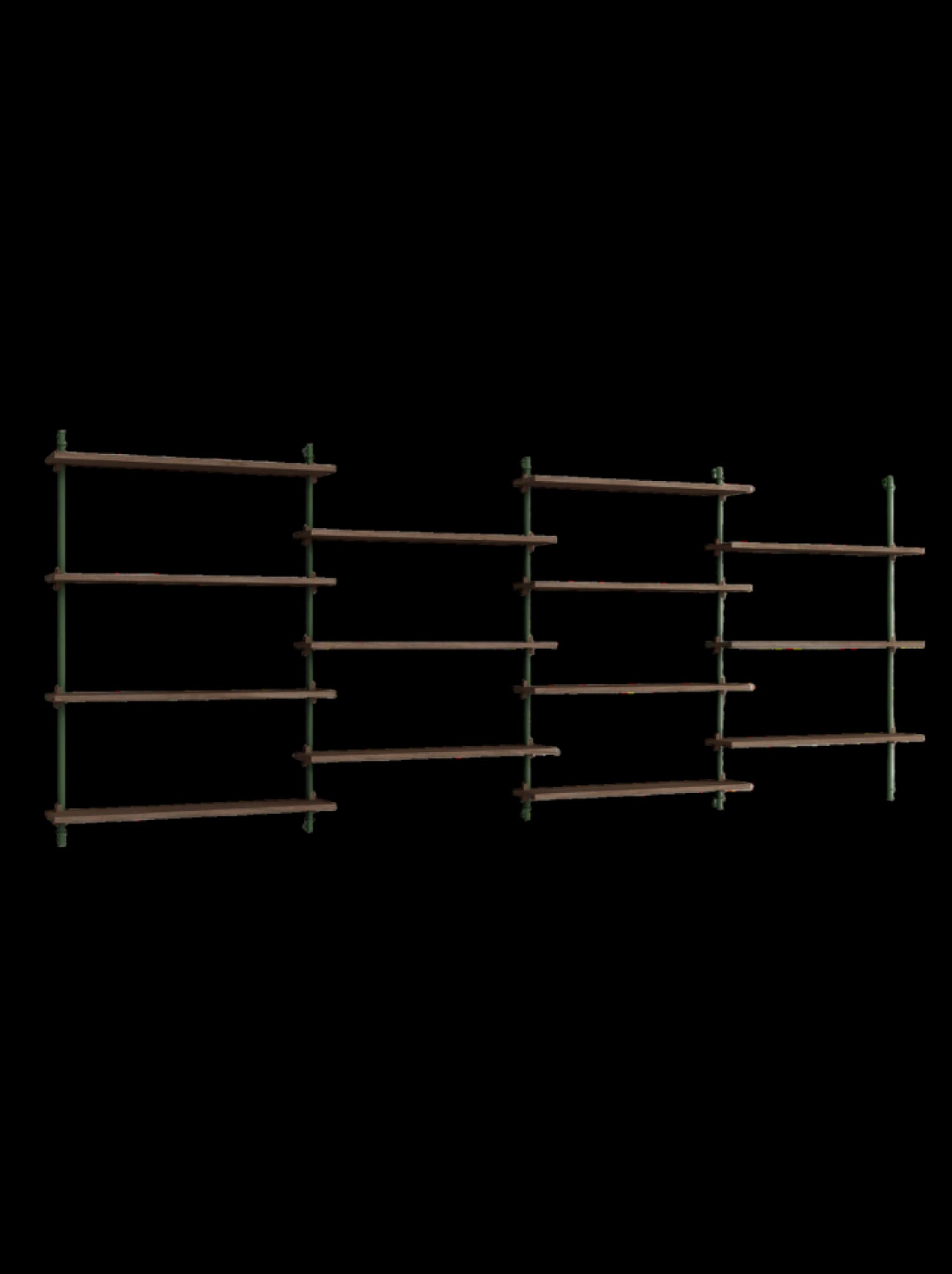 Moebe Wall Shelving Set Ws.115.4, Smoked Oak Shelves, Pine Green Legs (fsc Mix Credit)