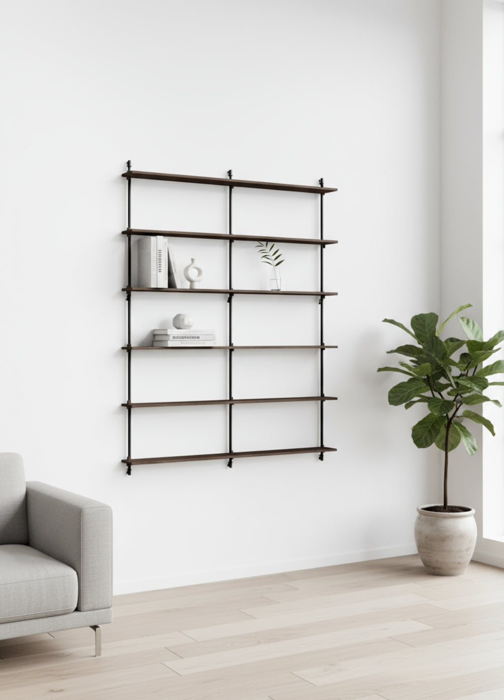Moebe Wall Shelving Set Ws.200.2.b, Smoked Oak Shelves, Black Legs (fsc Mix Credit)
