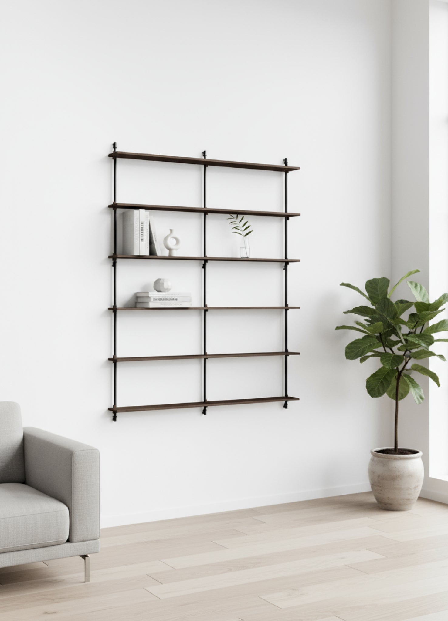 Moebe Wall Shelving Set Ws.200.2.b, Smoked Oak Shelves, Black Legs (fsc Mix Credit)