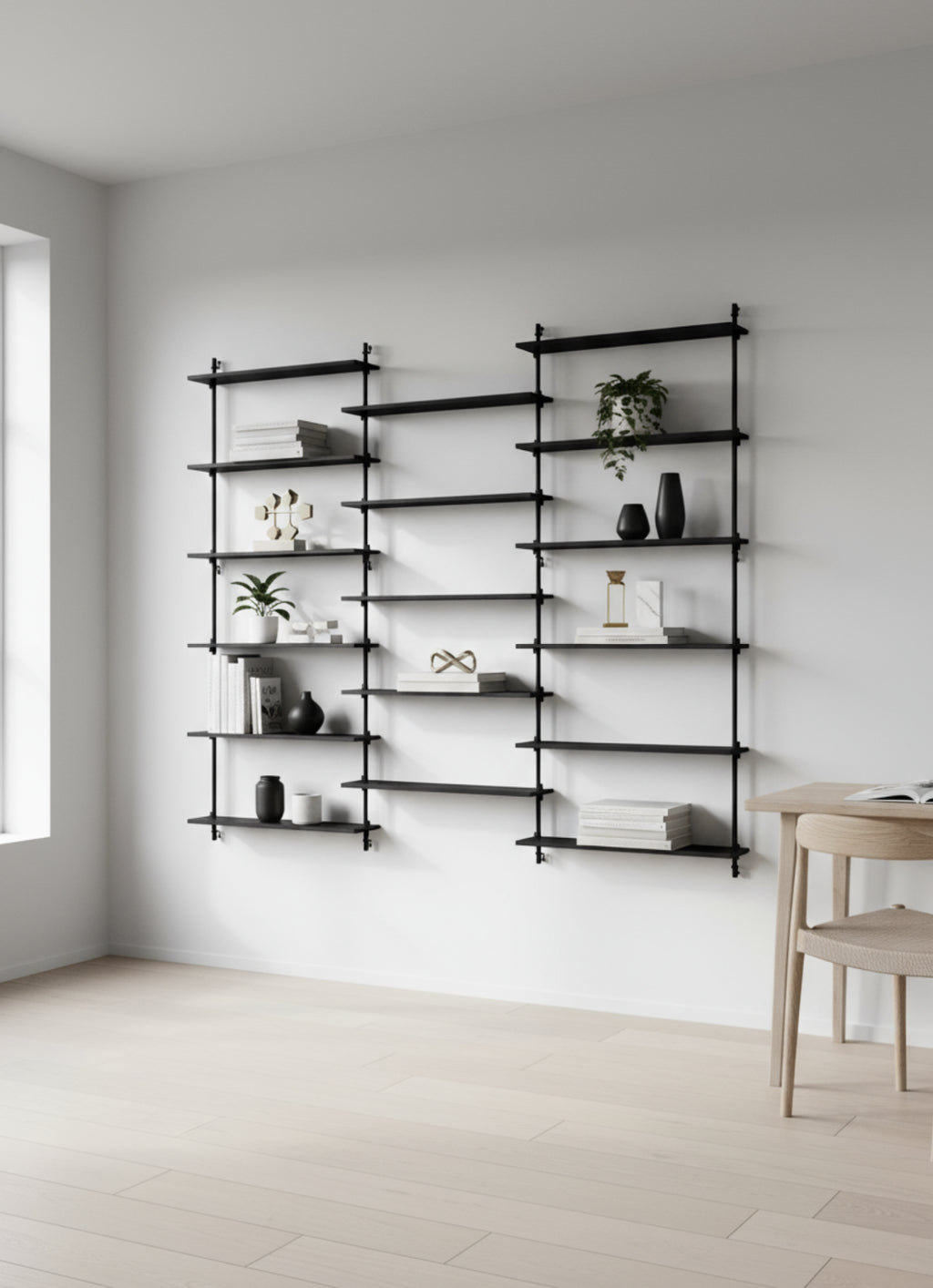Moebe Wall Shelving Set Ws.200.3, Black Shelves, Black Legs (fsc Mix Credit)
