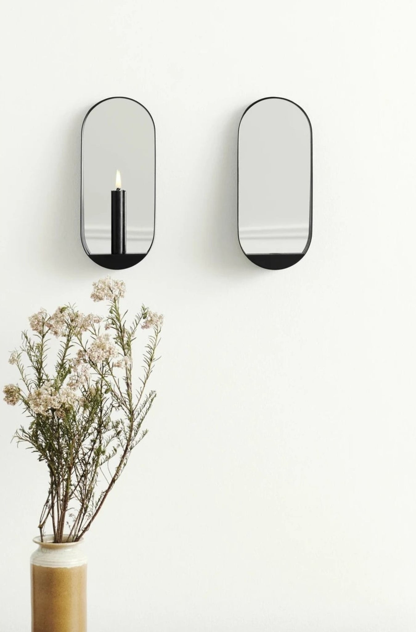 Gejst Glim Oval Wall Candle Holder Mirror 28cm – Black Steel Hygge
