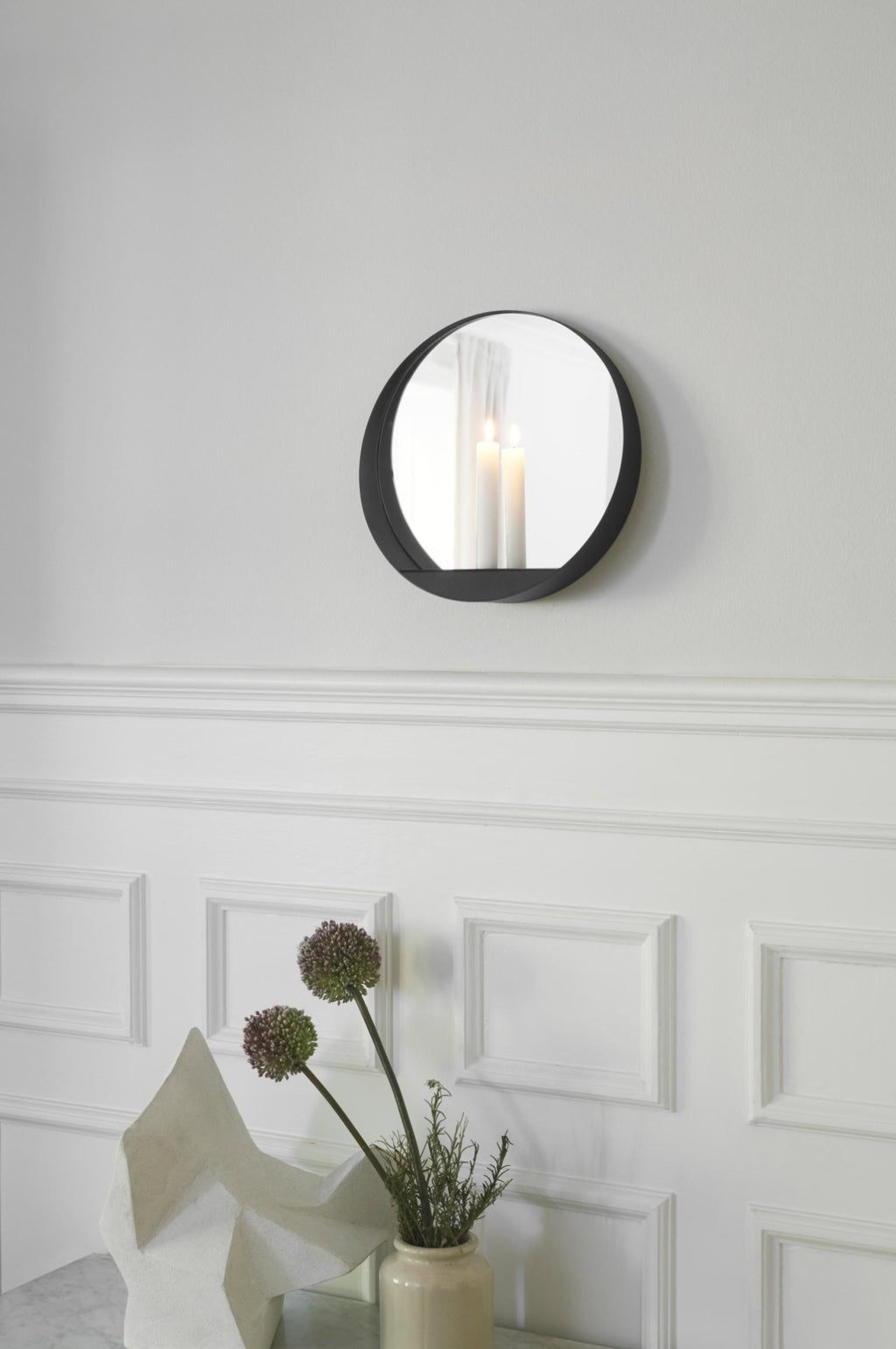 Gejst Glim Round Wall Candle Holder Mirror 28cm - Black Steel Hygge