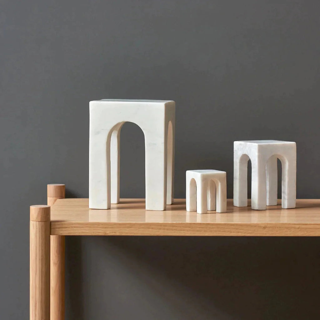 Gejst Arkis Marble Bookends White - 3-piece Sculptural Home Decor