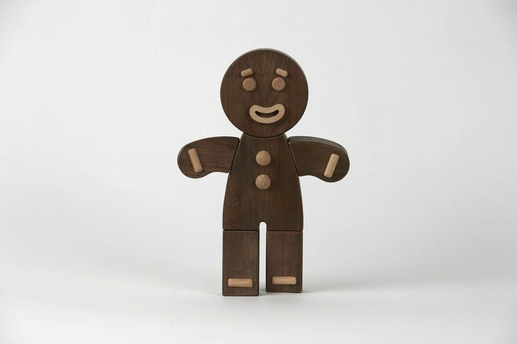 Boyhood Gingerbread Man wooden figure, stained oak, large