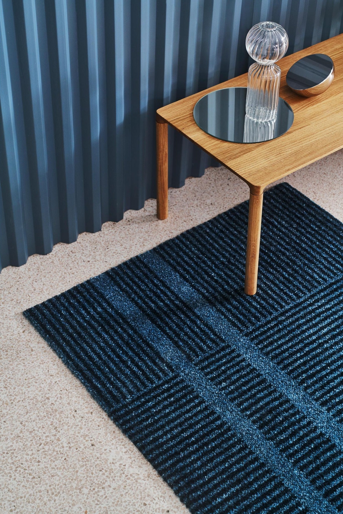 Heymat Løype Stormy Blue Doormat 85×150 cm — PET & Nitrile Rubber