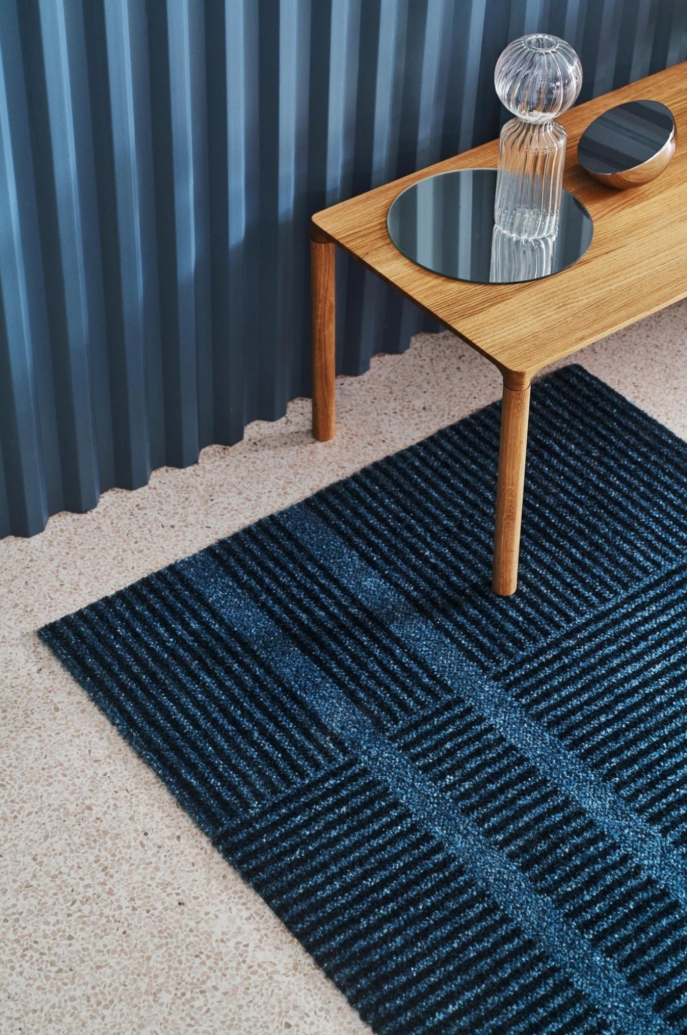 Heymat Løype Stormy Blue Doormat 85×150 cm — PET & Nitrile Rubber